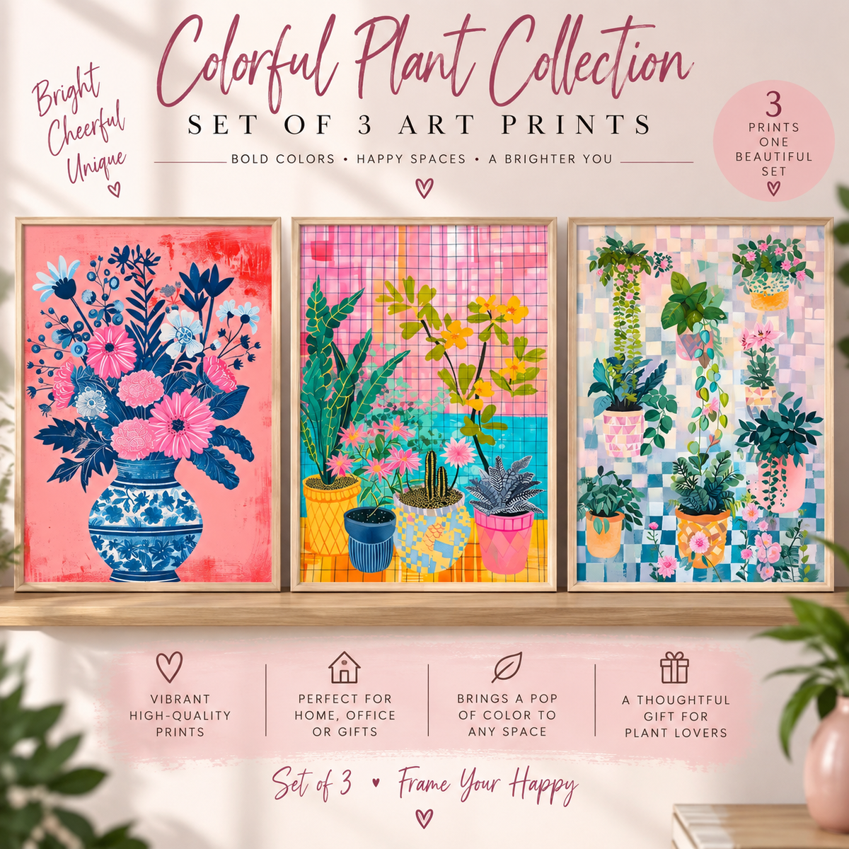 Colorful Botanical Plant Print Set of 3