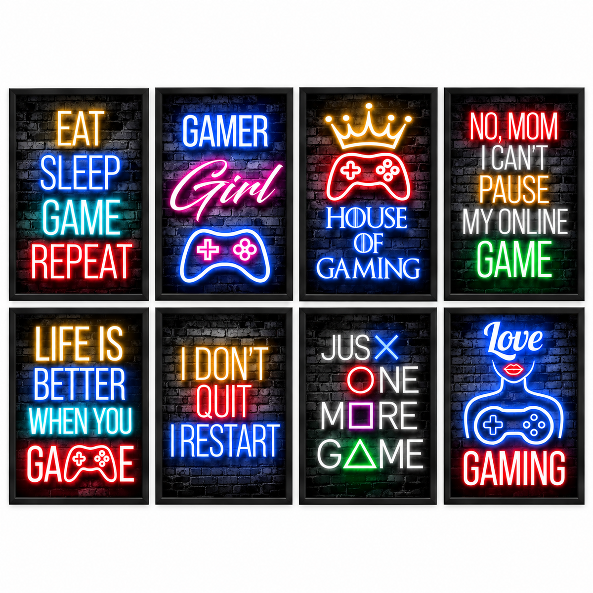 Gamer Vibes Neon Print Bundle – Set of 8